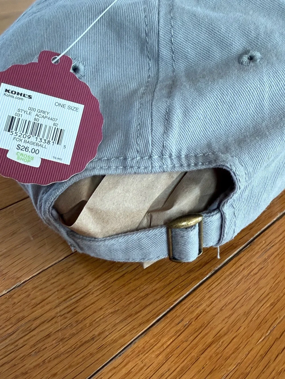 New NWT Kohls SO Brand Adjustable Baseball Hat Cap Gray Embroidered Red Fox